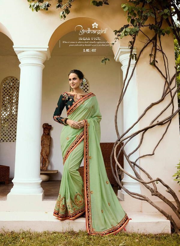 Aardhnagini Shrushti Latest Fancy Designer Wedding Wear Full Heavy Embroidery Work Border In Full Saree With Work In Pallu With Full Work Blouse Saree Collection